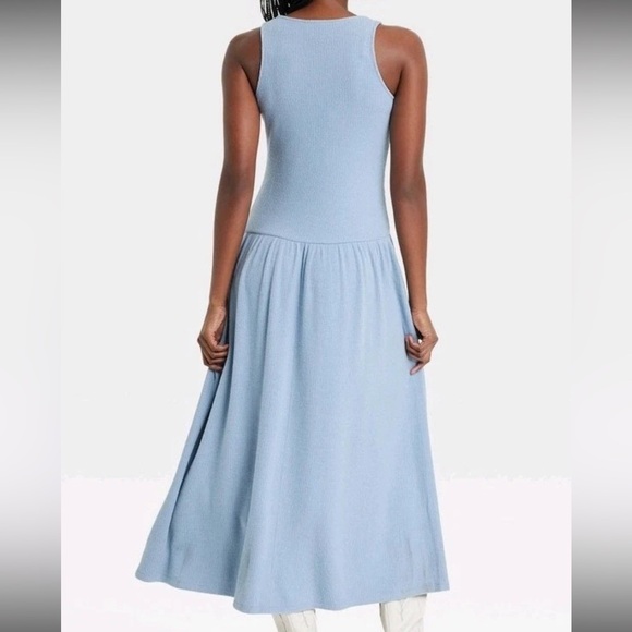 Universal Thread Women’s Drop Waist Ribbed Knit Midi Dress NWT Color Blue - Picture 2 of 7